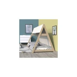Marque Generique Lit Cabane TIPI 90x200 + 1 Toile + 1 Sommier / Naturel