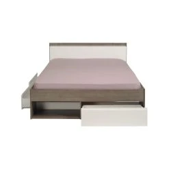 BUT Lit 140x190/200 Cm Avec Rangements PUZZLE Imitation Noyer Et Blanc -Talamo Magasin 1330 l240 most ouv f