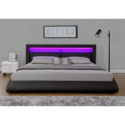 CONCEPT USINE Lit Design Brixton 140x190cm Noir Avec Dossier - Tête De Lit LED -Talamo Magasin 1443518384 sbr led 006 black 4 1500x1500 1