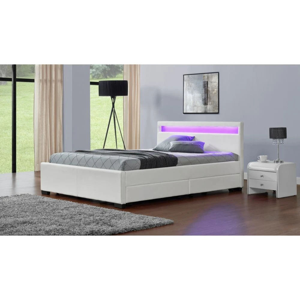 CONCEPT USINE Lit Enfield Blanc - Tête De Lit LED Et Rangement 4 Tiroirs 7 CONCEPT USINE Lit Enfield Blanc - Tête De Lit LED Et Rangement 4 Tiroirs – Image 5