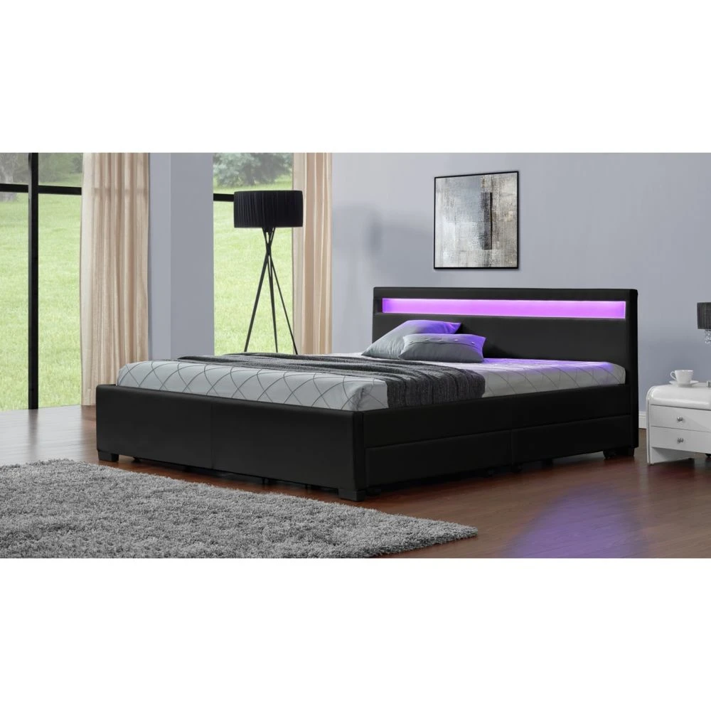 CONCEPT USINE Lit Enfield 160x190cm - Noir - Tête De Lit LED Et Rangements 4 Tiroir... 7 CONCEPT USINE Lit Enfield 160x190cm - Noir - Tête De Lit LED Et Rangements 4 Tiroir... – Image 5