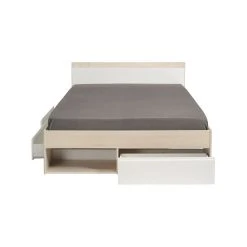 BUT Lit 140x190/200 Cm Avec Rangements PUZZLE Imitation Acacia Et Blanc -Talamo Magasin 1530 l240 most ouv f