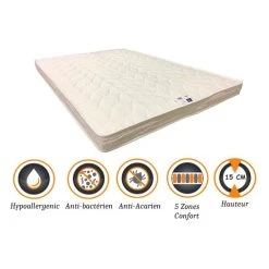 Nuits D'Or Matelas Très Ferme + Alèse 90x200 X 15 Cm - 5 Zones De Confort - Ame...