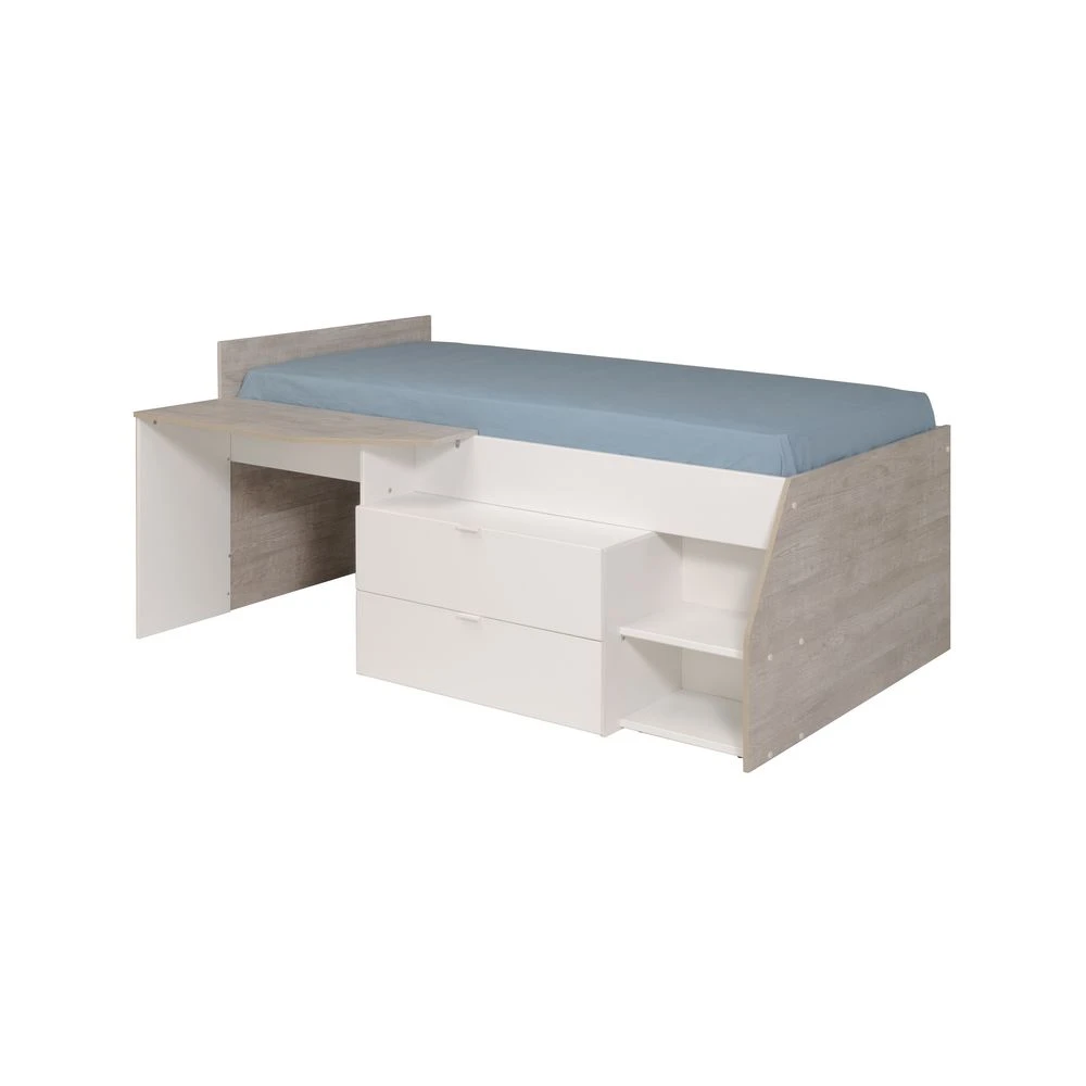 BUT Lit 90x200 Cm Avec Bureau Intégré CODY Blanc Et Gris 3 BUT Lit 90x200 Cm Avec Bureau Intégré CODY Blanc Et Gris