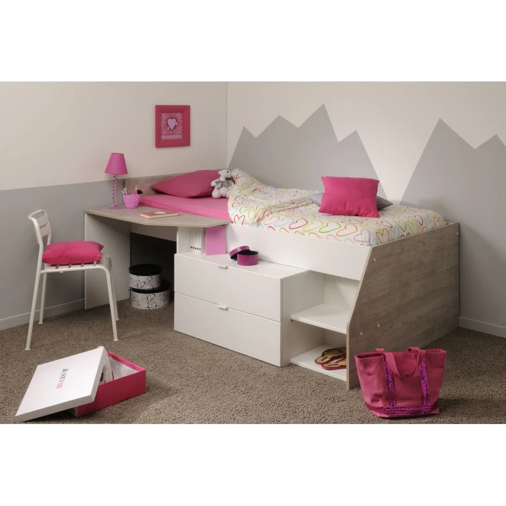 BUT Lit 90x200 Cm Avec Bureau Intégré CODY Blanc Et Gris 4 BUT Lit 90x200 Cm Avec Bureau Intégré CODY Blanc Et Gris – Image 2