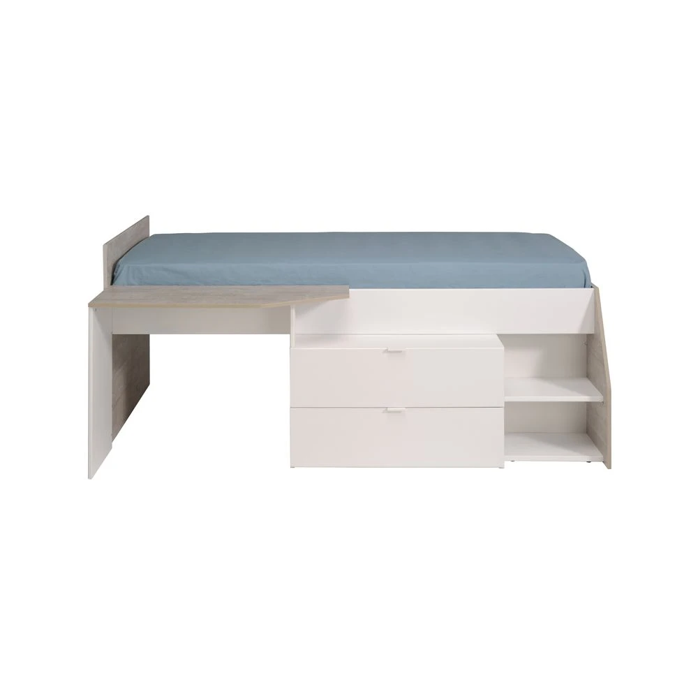 BUT Lit 90x200 Cm Avec Bureau Intégré CODY Blanc Et Gris 6 BUT Lit 90x200 Cm Avec Bureau Intégré CODY Blanc Et Gris – Image 4