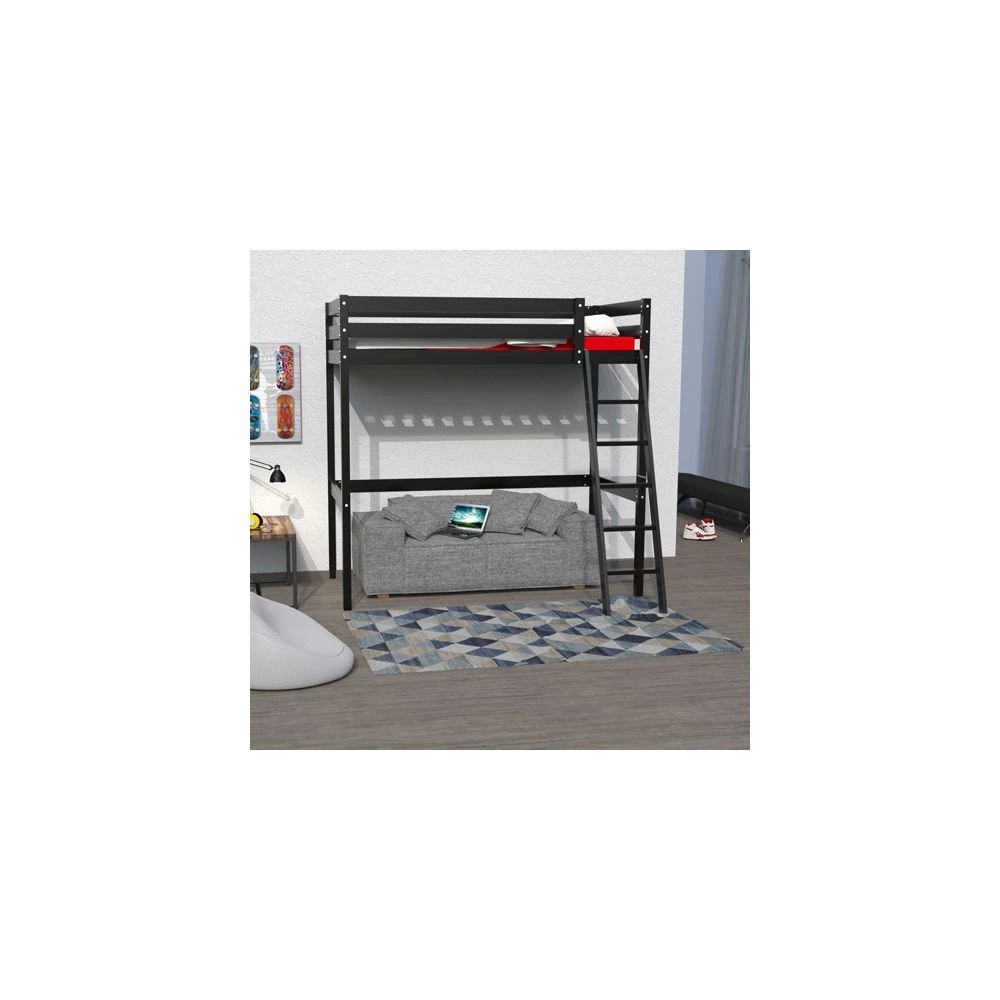 Marque Generique Lit Mezzanine STUDIO 90x190 + 1 Sommier / Noir 3 Marque Generique Lit Mezzanine STUDIO 90x190 + 1 Sommier / Noir