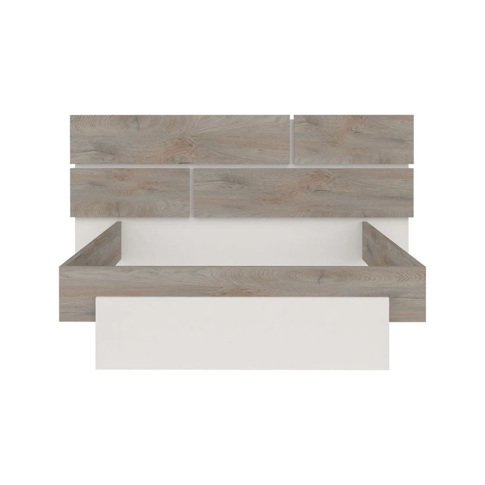 Tousmesmeubles Cadre + Tête De Lit 160*200 + Chevets Chêne Délavé/Blanc Mat - FLO... 4 Tousmesmeubles Cadre + Tête De Lit 160*200 + Chevets Chêne Délavé/Blanc Mat - FLO... – Image 2