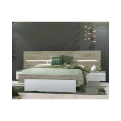 Tousmesmeubles Cadre + Tête De Lit 160*200 + Chevets Chêne Délavé/Blanc Mat - FLO...