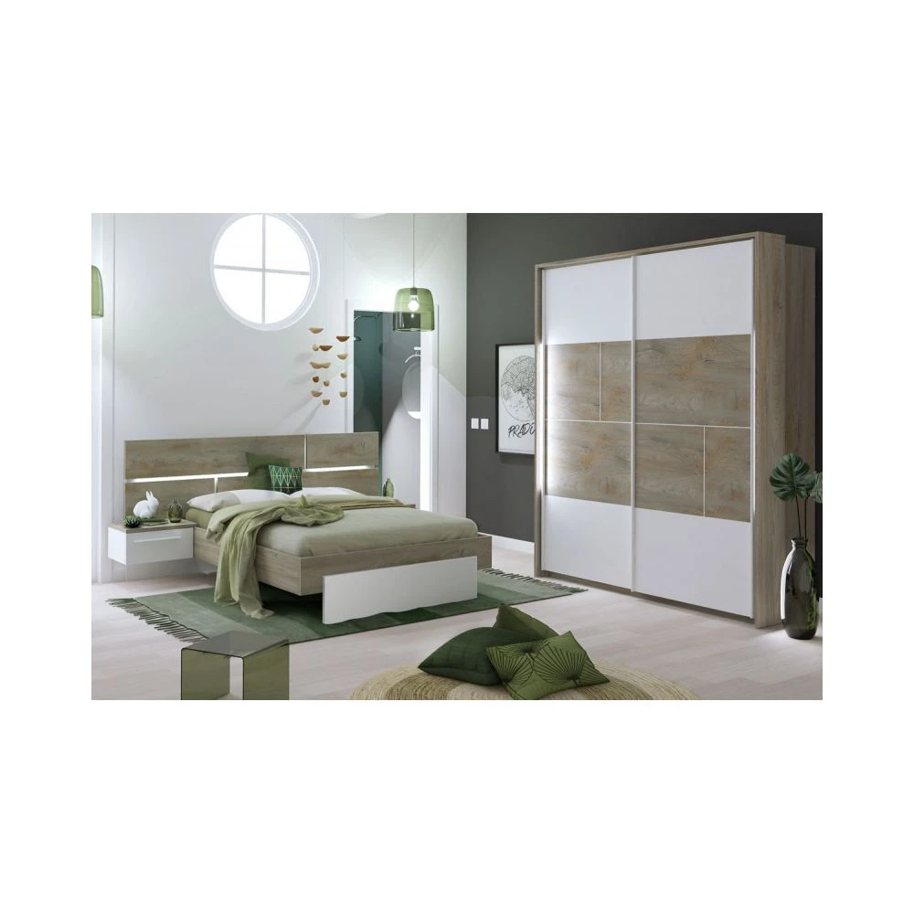 Tousmesmeubles Cadre + Tête De Lit 160*200 + Chevets Chêne Délavé/Blanc Mat - FLO... 5 Tousmesmeubles Cadre + Tête De Lit 160*200 + Chevets Chêne Délavé/Blanc Mat - FLO... – Image 3