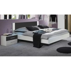 Pegane Lit Adulte Avec 2 Chevets 160 X 200 Cm Coloris Blanc/anthracite