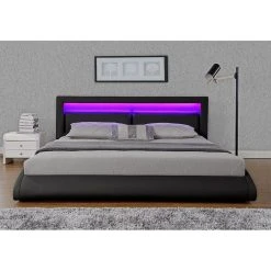 CONCEPT USINE Lit Design Brixton 140x190cm Noir Avec Dossier - Tête De Lit LED