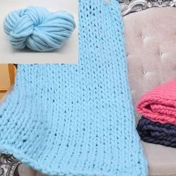 Marque Generique Couverture De Jet En Tricot Pour Canapé Lavable En Machine Bleu Clair -Talamo Magasin 72022786 7 image