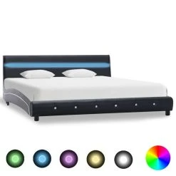 Marque Generique Joli Lits & Accessoires Gamme Tunis Cadre De Lit Avec LED Noir Similic...