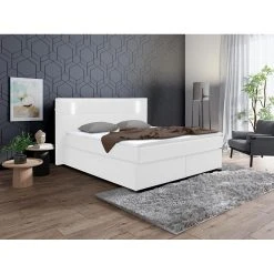 Vente-unique Ensemble Boxspring Complet Tête De Lit Avec Leds + Sommiers + Matelas...