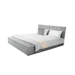 Fournier Decoration Boxy Lit Lin Gris Clair 140x190 Cm 2 Coffres De Rangement