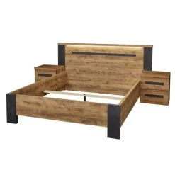 Tousmesmeubles Cadre De Lit 160X200 Cm Bois Tropical à Leds - HADES