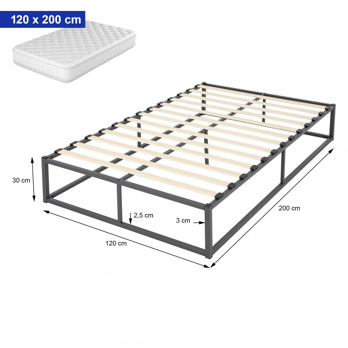 Ml-design Cadre De Lit En Acier Sommier à Lattes Anthracite Chambre à Coucher ... 7 Ml-design Cadre De Lit En Acier Sommier à Lattes Anthracite Chambre à Coucher ... – Image 5