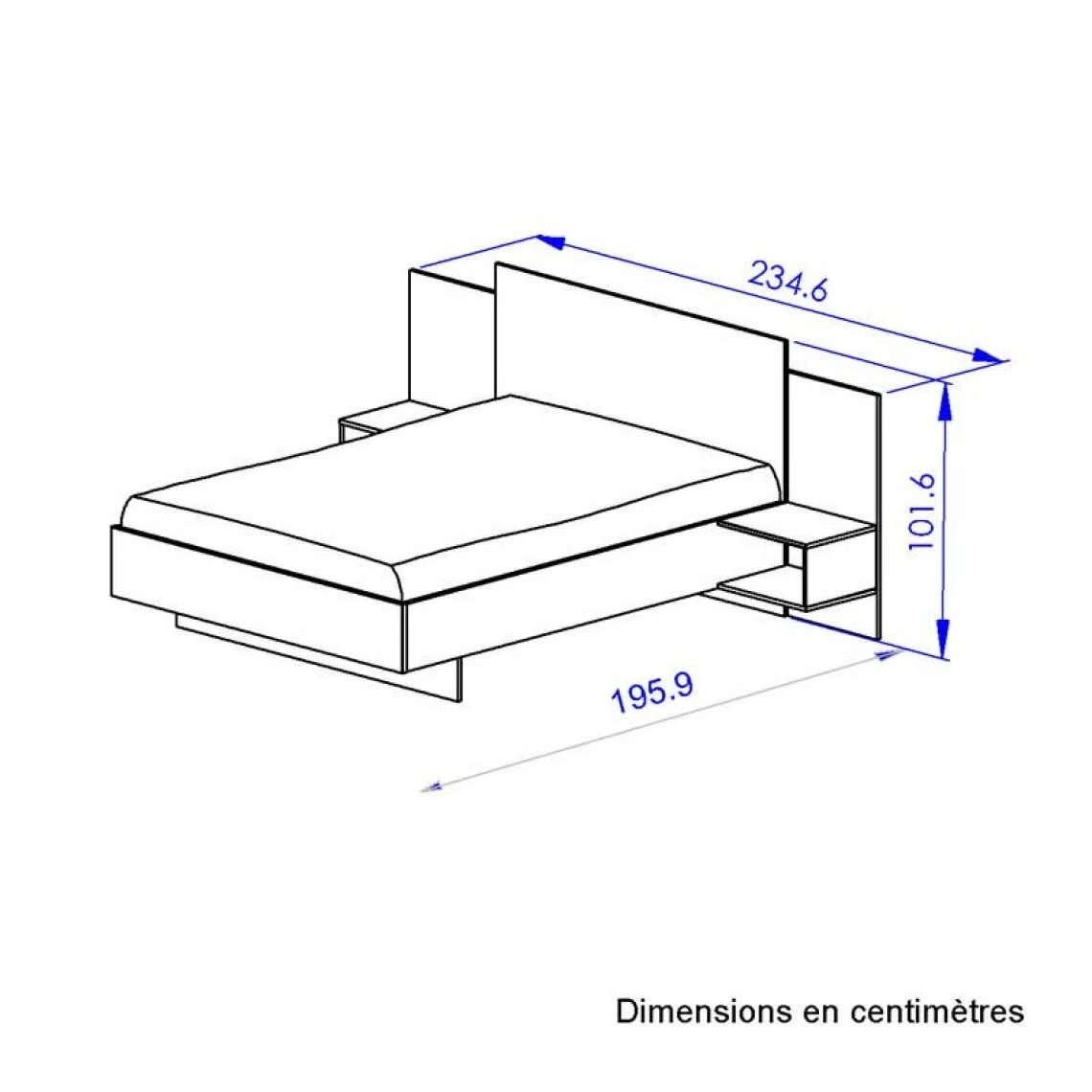 Tousmesmeubles Cadre + Tête De Lit 140*190 + Chevets Chêne/Noir - FIP 6 Tousmesmeubles Cadre + Tête De Lit 140*190 + Chevets Chêne/Noir - FIP – Image 4