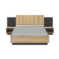 Tousmesmeubles Cadre + Tête De Lit 140*200 + Chevets Chêne/Noir - FIP