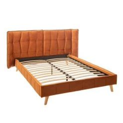 Tousmesmeubles Cadre + Tête De Lit 160*200 Cm Tissu Terracotta - ALBORG