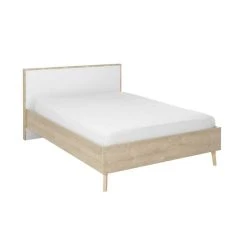 Tousmesmeubles Cadre + Tête De Lit 180*200 Cm Chêne Blond/Blanc - ESMEY