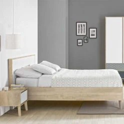 Tousmesmeubles Cadre + Tête De Lit 180*200 Cm Chêne Blond/Blanc - ESMEY -Talamo Magasin cadre tete de lit 180200 cm chene blondblanc esmey 12259448 32616556 1140x1140