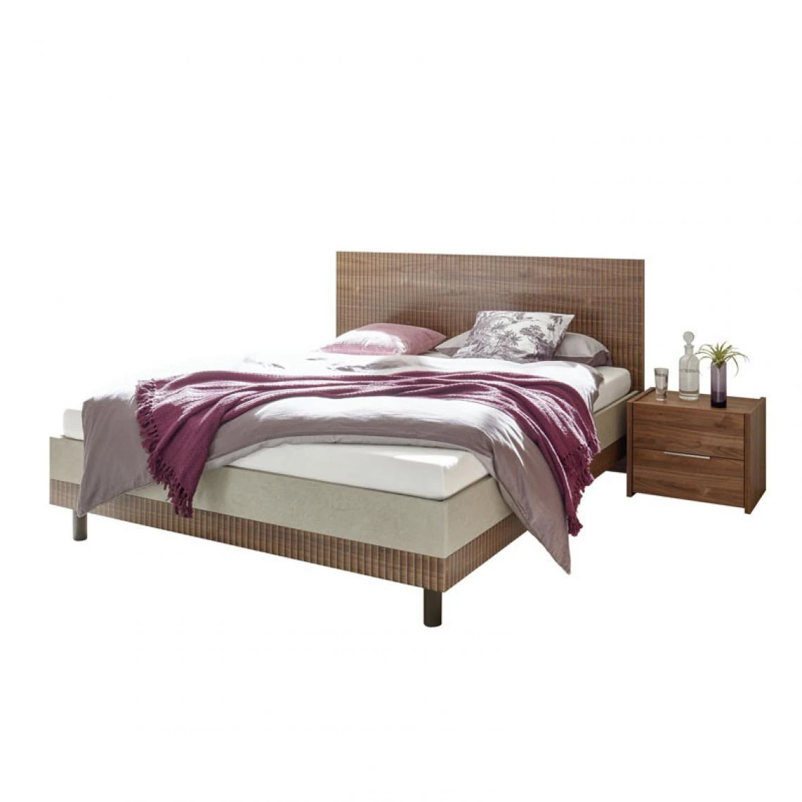 Tousmesmeubles Cadre + Tête De Lit 180*200 Cm Noyer Foncé - ANIECE 3 Tousmesmeubles Cadre + Tête De Lit 180*200 Cm Noyer Foncé - ANIECE