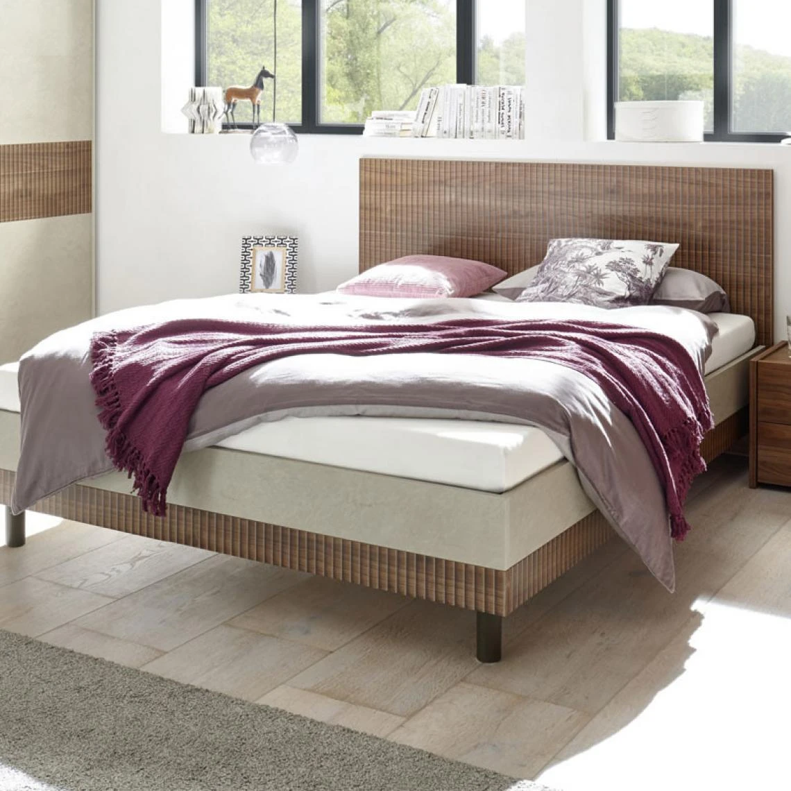 Tousmesmeubles Cadre + Tête De Lit 180*200 Cm Noyer Foncé - ANIECE 4 Tousmesmeubles Cadre + Tête De Lit 180*200 Cm Noyer Foncé - ANIECE – Image 2