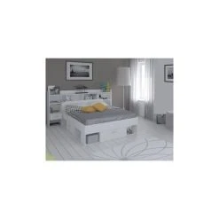 SANS MARQUE Chicago Ensemble Lit Adulte 140x190/200 Cm + Rangement Avec Liseuse Le...