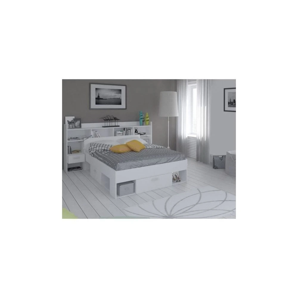 SANS MARQUE Chicago Ensemble Lit Adulte 140x190/200 Cm + Rangement Avec Liseuse Le... 3 SANS MARQUE Chicago Ensemble Lit Adulte 140x190/200 Cm + Rangement Avec Liseuse Le...