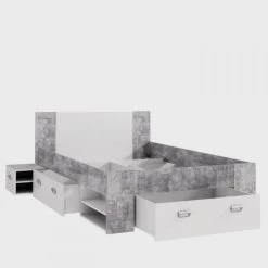 CSTORE - Udine Lit Adulte 140x200 Cm 3 Tiroirs + Chevet - Blanc Et Dé... -Talamo Magasin cstore udine lit adulte 140x200 cm 3 tiroirs chevet blanc et decor beton 10644774 27710682 1140x1140