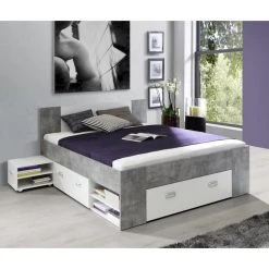 CSTORE - Udine Lit Adulte 140x200 Cm 3 Tiroirs + Chevet - Blanc Et Dé... -Talamo Magasin cstore udine lit adulte 140x200 cm 3 tiroirs chevet blanc et decor beton 10644774 27710684 1140x1140