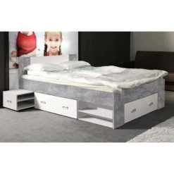 CSTORE - Udine Lit Adulte 140x200 Cm 3 Tiroirs + Chevet - Blanc Et Dé... -Talamo Magasin cstore udine lit adulte 140x200 cm 3 tiroirs chevet blanc et decor beton 10644774 27710686 1140x1140