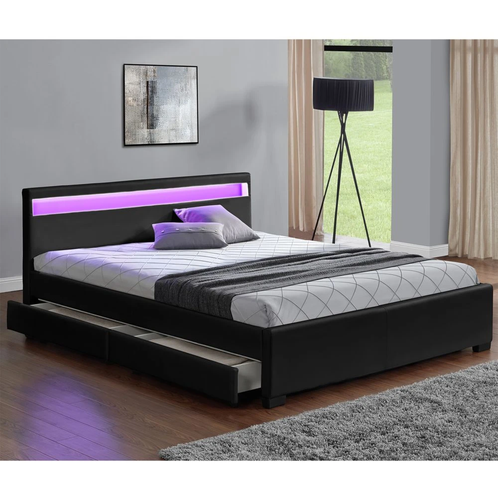 CONCEPT USINE Lit Enfield 160x190cm - Noir - Tête De Lit LED Et Rangements 4 Tiroir... 3 CONCEPT USINE Lit Enfield 160x190cm - Noir - Tête De Lit LED Et Rangements 4 Tiroir...