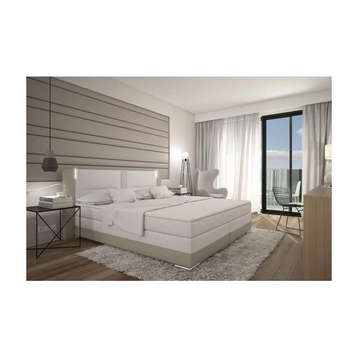 Vente-unique Ensemble Boxspring Complet Tête De Lit Avec Leds + Sommiers + Matelas... 4 Vente-unique Ensemble Boxspring Complet Tête De Lit Avec Leds + Sommiers + Matelas... – Image 2