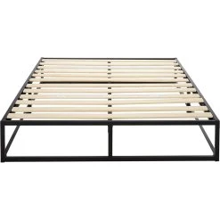 Zinus EU-MBBF-10F Cadre De Lit 140x190cm Acier Allié Bois Noir