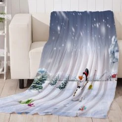 Marque Generique Impression Numérique Flanelle Couverture Lit Jet Jeter Snowman_1 130x...
