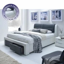 SANS MARQUE IMAGINA Lit Adulte Contemporain Simili Blanc Et Noir - Sommier Inclus ... -Talamo Magasin imagina lit adulte contemporain simili blanc et noir sommi 5745196 39500 1140x1140