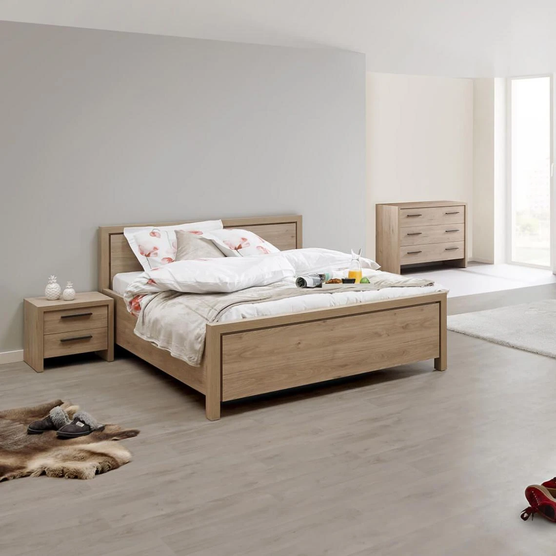 Altobuy LETTY - Lit 140x190cm Avec Tête De Lit Aspect Bois Clair 5 Altobuy LETTY - Lit 140x190cm Avec Tête De Lit Aspect Bois Clair – Image 3