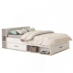 Dansmamaison Lit 140x190 Blanc + Rangements - KAMRA - L 150 X L 217 X H 76 Cm -Talamo Magasin lit 140x190 blanc rangements kamra l 150 x l 217 x h 76 cm 10346222 26744784 1140x1140