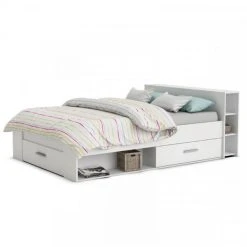 Dansmamaison Lit 140x190 Blanc + Rangements - KAMRA - L 150 X L 217 X H 76 Cm -Talamo Magasin lit 140x190 blanc rangements kamra l 150 x l 217 x h 76 cm 10346222 26744786 1140x1140