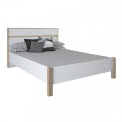 Dansmamaison Lit 140x190 Blanc/Chêne Brossé - STAYA - L 148 X L 207 X H 98 Cm -Talamo Magasin lit 140x190 blancchene brosse staya l 148 x l 207 x h 98 cm 10346208 26744732 1140x1140