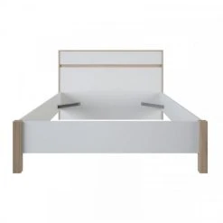 Dansmamaison Lit 140x190 Blanc/Chêne Brossé - STAYA - L 148 X L 207 X H 98 Cm -Talamo Magasin lit 140x190 blancchene brosse staya l 148 x l 207 x h 98 cm 10346208 26744736 1140x1140