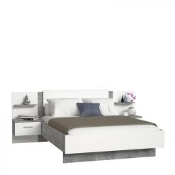 BUT Lit 140x190 Cm GINGER 2 Chevets Suspendus Gris Clair Et Blanc Mat