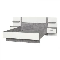 BUT Lit 140x190 Cm GINGER 2 Chevets Suspendus Gris Clair Et Blanc Mat -Talamo Magasin lit 140x190 cm 2 chevets suspendus ginger beton gris clair et blanc mat 10156054 26130018 1140x1140