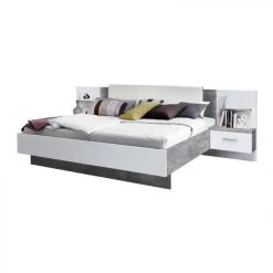 BUT Lit 140x190 Cm GINGER 2 Chevets Suspendus Gris Clair Et Blanc Mat -Talamo Magasin lit 140x190 cm 2 chevets suspendus ginger beton gris clair et blanc mat 10156054 26130022 1140x1140