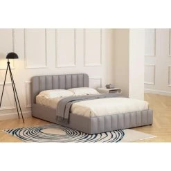 BUT Lit 140x190 Cm Avec Sommiers AVIA En Velours Gris -Talamo Magasin lit 140x190 cm avec sommiers avia en velours gris 14001594 38830718 1140x1140