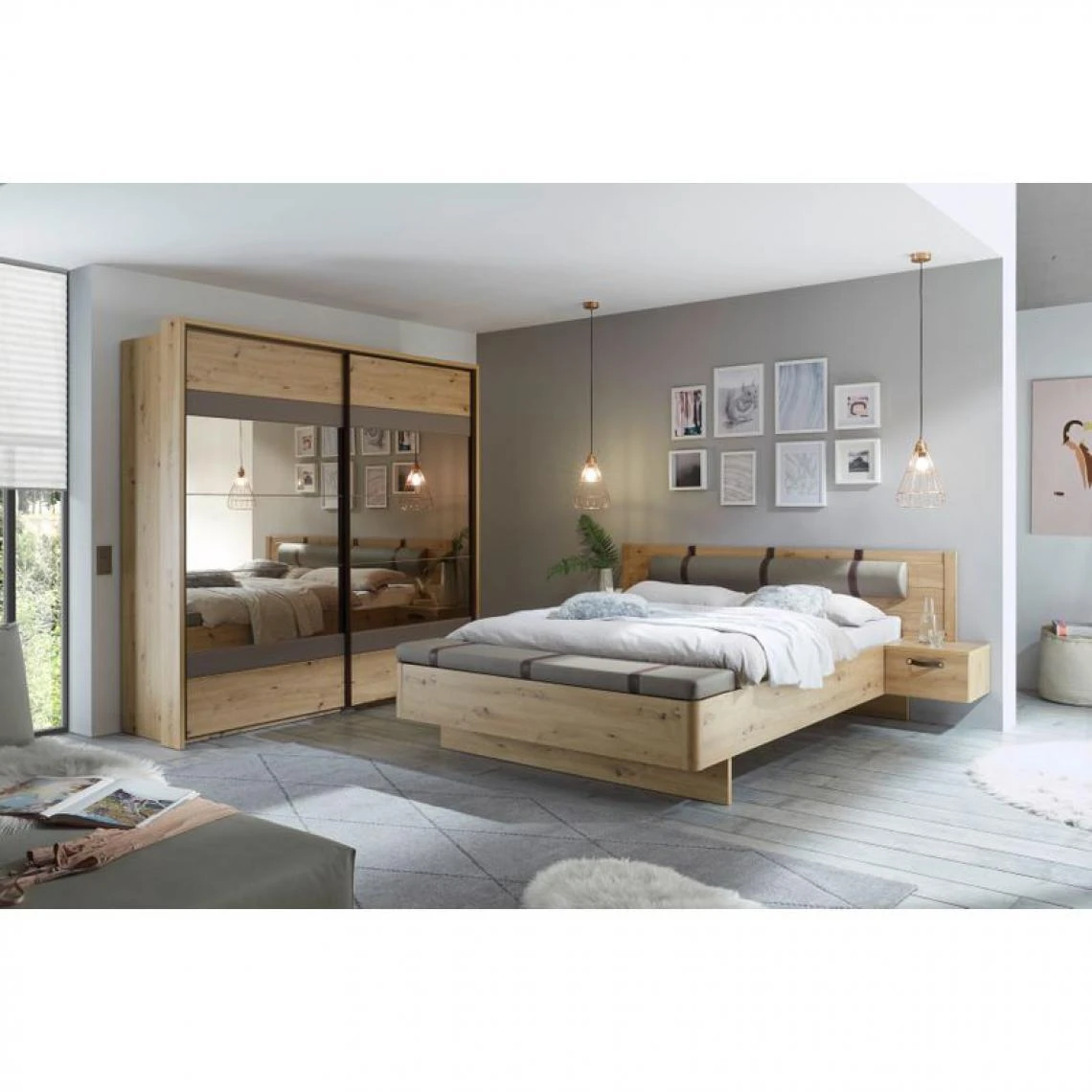 Linea Natura Lit 140x190 Cm Chevets Et Banc Intégrés PRESTIGE Imitation Chêne Ar... 4 Linea Natura Lit 140x190 Cm Chevets Et Banc Intégrés PRESTIGE Imitation Chêne Ar... – Image 2