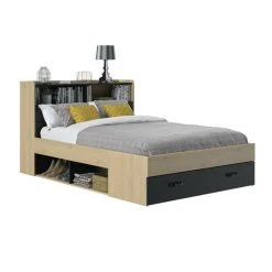 BUT Lit 140x190 Cm Avec Rangements SABIA Imitation Chêne Et Noir -Talamo Magasin lit 140x190 cm sabia a multiples rangements imitation chene et noir 11867834 31383344 1140x1140